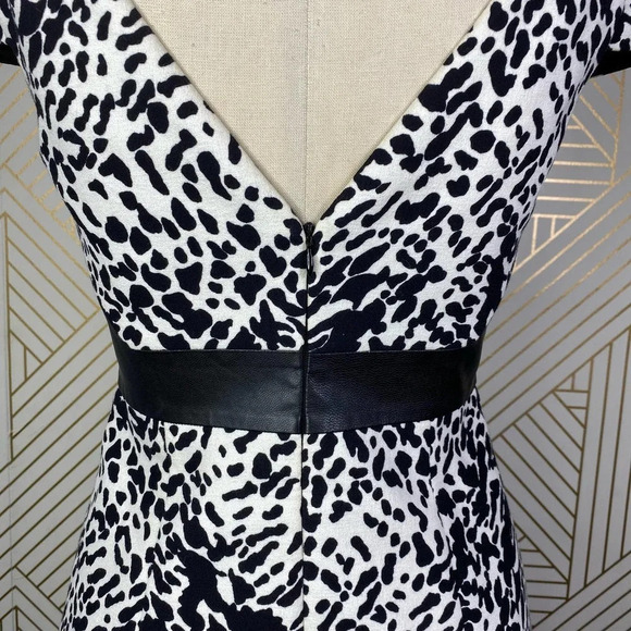 Tibi Animal Print Leather‎ Panel Dress Black Cream Size US 2 - Picture 9 of 12